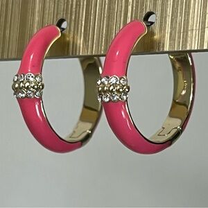 🆕 Heidi Daus Crystal & Enamel Hoop Earrings in electric pink color